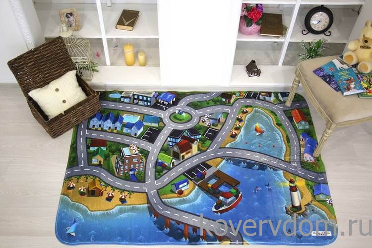 Детский развивающий 3D ковер с дорогами ГОРОДОК в морской бухте 86134